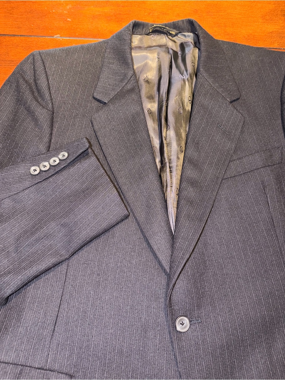 VTG Christian Dior Tailored Hart Schaffner Marx Pinstripe Navy Wool Blazer 42S